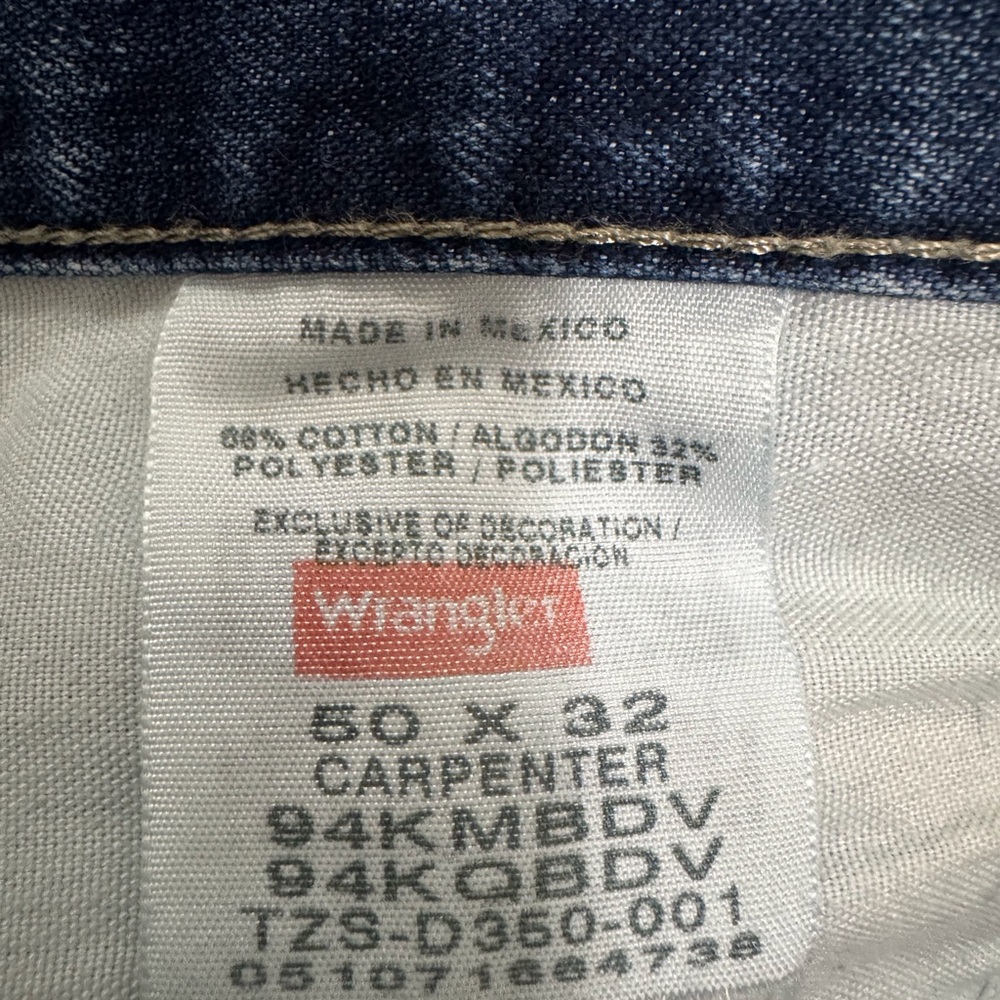 Big & Tall Men’s Wrangler Carpenter Denim Jeans 50x32 - Picture 4 of 6